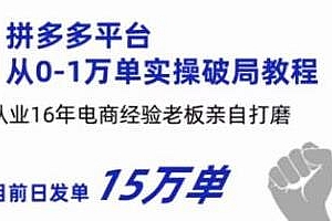 拼多多从0-1万单实操破局教程,16年电商经验打磨,日发15万单分享