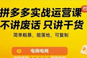 拼多多实战运营课,能落地,可复制,不讲废话